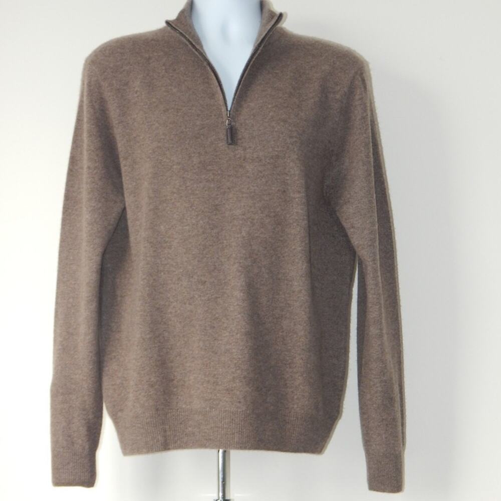 NWT Christian Lacroix Paris CASHMERE One Quarter ZIP Sweater Brown Men’s MEDIUM